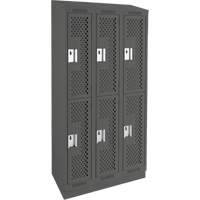 Clean Line Lockers, 2 -tier, Bank of 3, 36" x 15" x 82", Steel, Charcoal, Rivet (Assembled), Perforated Dufferin Supply