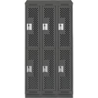 Clean Line Lockers, 2 -tier, Bank of 3, 36" x 15" x 82", Steel, Charcoal, Rivet (Assembled), Perforated Dufferin Supply