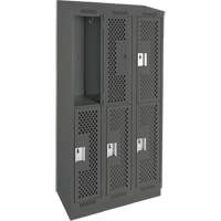 Clean Line Lockers, 2 -tier, Bank of 3, 36" x 15" x 82", Steel, Charcoal, Rivet (Assembled), Perforated Dufferin Supply