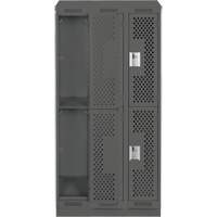 Clean Line Lockers, 2 -tier, Bank of 3, 36" x 15" x 82", Steel, Charcoal, Rivet (Assembled), Perforated Dufferin Supply