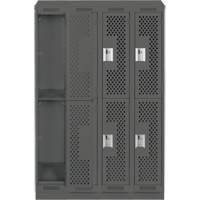 Clean Line Lockers, 2 -tier, Bank of 4, 48" x 15" x 82", Steel, Charcoal, Rivet (Assembled), Perforated Dufferin Supply
