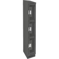 Clean Line Lockers, 3 -tier, 12" x 15" x 82", Steel, Charcoal, Rivet (Assembled), Perforated Dufferin Supply