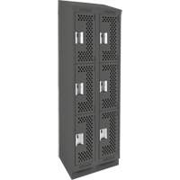 Clean Line Lockers, 3 -tier, Bank of 2, 24" x 18" x 82", Steel, Charcoal, Rivet (Assembled), Perforated Dufferin Supply