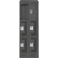 Clean Line Lockers, 3 -tier, Bank of 2, 24" x 18" x 82", Steel, Charcoal, Rivet (Assembled), Perforated Dufferin Supply
