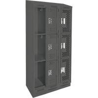 Clean Line Lockers, 3 -tier, Bank of 3, 36" x 18" x 82", Steel, Charcoal, Rivet (Assembled), Perforated Dufferin Supply