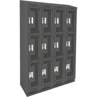 Clean Line Lockers, 3 -tier, Bank of 4, 48" x 18" x 82", Steel, Charcoal, Rivet (Assembled), Perforated Dufferin Supply