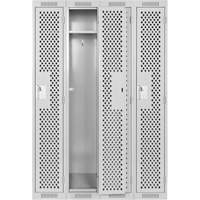 Clean Line Lockers, Bank of 4, 48" x 15" x 72", Steel, Grey, Rivet (Assembled), Perforated Dufferin Supply