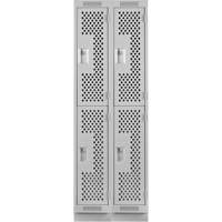 Clean Line Lockers, 2 -tier, Bank of 2, 24" x 12" x 76", Steel, Grey, Rivet (Assembled), Perforated Dufferin Supply