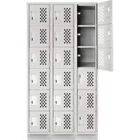 Clean-Line Perforated Lockerette, 6 -tier, Bank of 3, 15" x 72" x 12", Steel Dufferin Supply