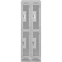 Casiers Clean Line, 2 niveaux, Bloc de 2, 24" x 12" x 82", Acier, Gris, Rivet (assembl&eacute;), Perfor&eacute; Dufferin Supply