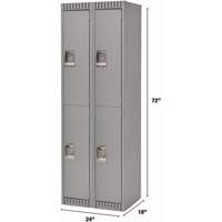 Lockers, 2 -tier, Bank of 2, 24" x 18" x 72", Steel, Grey, Knocked Down Dufferin Supply