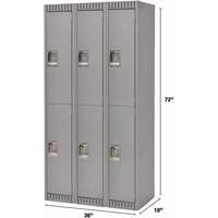 Lockers, 2 -tier, Bank of 3, 36" x 18" x 72", Steel, Grey, Knocked Down Dufferin Supply