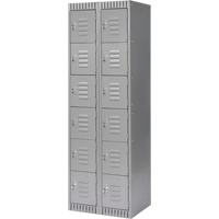 Lockers, 6 -tier, Bank of 2, 24" x 18" x 72", Steel, Grey, Knocked Down Dufferin Supply