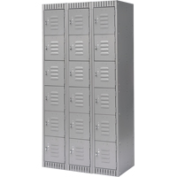 Lockers, 6 -tier, Bank of 3, 36" x 18" x 72", Steel, Grey, Knocked Down Dufferin Supply