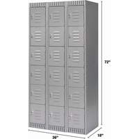 Lockers, 6 -tier, Bank of 3, 36" x 18" x 72", Steel, Grey, Knocked Down Dufferin Supply