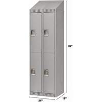 Lockers, 2 -tier, Bank of 2, 24" x 18" x 82", Steel, Grey, Knocked Down Dufferin Supply