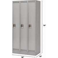 Lockers, Bank of 3, 36" x 18" x 76", Steel, Grey, Knocked Down Dufferin Supply