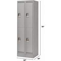 Lockers, 2 -tier, Bank of 2, 24" x 18" x 76", Steel, Grey, Knocked Down Dufferin Supply