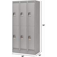 Lockers, 2 -tier, Bank of 3, 36" x 18" x 76", Steel, Grey, Knocked Down Dufferin Supply