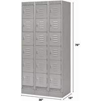 Lockers, 6 -tier, Bank of 3, 36" x 18" x 76", Steel, Grey, Knocked Down Dufferin Supply