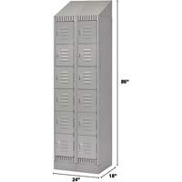 Lockers, 6 -tier, Bank of 2, 24" x 18" x 86", Steel, Grey, Knocked Down Dufferin Supply