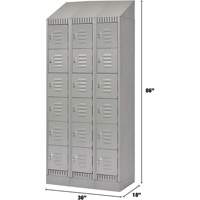Lockers, 6 -tier, Bank of 3, 36" x 18" x 86", Steel, Grey, Knocked Down Dufferin Supply