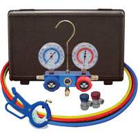 Automotive Manifold Gauge Set with Manual Couplers & 3-in-1 Side Mount Can Tap Valve Dufferin Supply