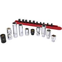 Chrome Finish Socket Set with Rail, 10 Pieces, 1/4"/3/8" Drive Size Dufferin Supply