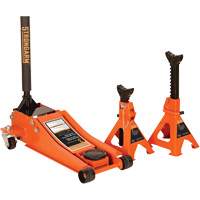 Low Profile Service Jack with Safety Stands, 3 Ton(s) Capacity, 2-19/20" Lowered, 19-9/10" Raised, Manual Hydraulic Dufferin Supply