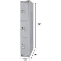 Lockers, 3 -tier, 12" x 18" x 72", Steel, Grey, Knocked Down Dufferin Supply