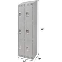 Lockers, 3 -tier, Bank of 2, 24" x 18" x 82", Steel, Grey, Knocked Down Dufferin Supply