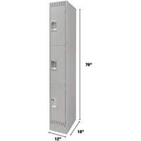 Lockers, 3 -tier, 12" x 18" x 76", Steel, Grey, Knocked Down Dufferin Supply