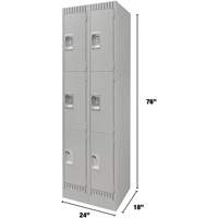 Lockers, 3 -tier, Bank of 2, 24" x 18" x 76", Steel, Grey, Knocked Down Dufferin Supply