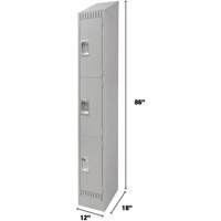 Lockers, 3 -tier, 12" x 18" x 86", Steel, Grey, Knocked Down Dufferin Supply