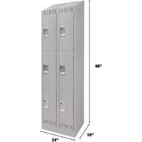 Lockers, 3 -tier, Bank of 2, 24" x 18" x 86", Steel, Grey, Knocked Down Dufferin Supply