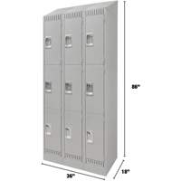 Lockers, 3 -tier, Bank of 3, 36" x 18" x 86", Steel, Grey, Knocked Down Dufferin Supply