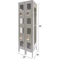 Vented Lockers, 2 -tier, Bank of 2, 24" x 18" x 78", Steel, Grey, Knocked Down, Perforated Dufferin Supply