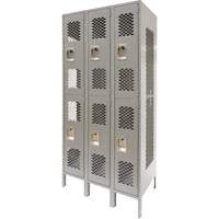 Vented Lockers, 2 -tier, Bank of 3, 36" x 18" x 78", Steel, Grey, Knocked Down, Perforated Dufferin Supply