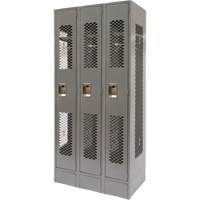 Vented Lockers, Bank of 3, 36 x 18" x 78", Steel, Grey, Knocked Down, Perforated Dufferin Supply