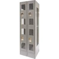 Vented Lockers, 2 -tier, Bank of 2, 24" x 18" x 78", Steel, Grey, Knocked Down, Perforated Dufferin Supply