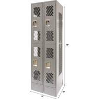 Vented Lockers, 2 -tier, Bank of 2, 24" x 18" x 78", Steel, Grey, Knocked Down, Perforated Dufferin Supply