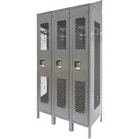 Vented Lockers, Bank of 3, 36 x 18" x 88", Steel, Grey, Knocked Down, Perforated Dufferin Supply