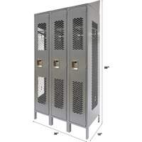 Vented Lockers, Bank of 3, 36 x 18" x 88", Steel, Grey, Knocked Down, Perforated Dufferin Supply