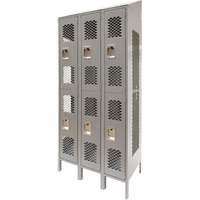 Vented Lockers, 2 -tier, Bank of 3, 36 x 18" x 88", Steel, Grey, Knocked Down, Perforated Dufferin Supply