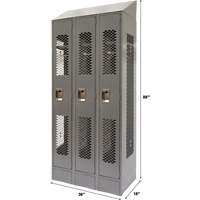 Vented Lockers, Bank of 3, 36 x 18" x 88", Steel, Grey, Knocked Down, Perforated Dufferin Supply