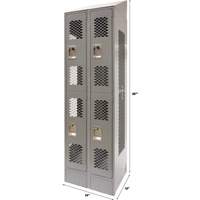 Vented Lockers, 2 -tier, Bank of 2, 24" x 18" x 88", Steel, Grey, Knocked Down, Perforated Dufferin Supply