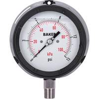 Pressure Gauge, 4-1/2" , 0 - 15 psi/0 - 100 kPa, Bottom Mount, Liquid Filled Analogue Dufferin Supply
