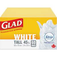 Tall 45L Febreze Garbage Bags, Regular, 24" W x 28" L, White Dufferin Supply