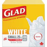 Small 25L Unscented Garbage Bags, Regular, 20" W x 20" L, White Dufferin Supply