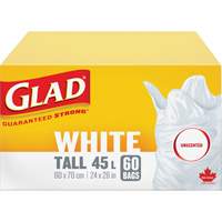 Tall 45L Unscented Garbage Bags, Regular, 24" W x 28" L, White Dufferin Supply